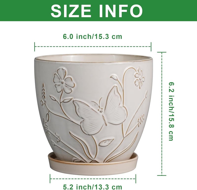 MPotTo Store 6 Inch Ceramic Plant Pot for Indoor Plants Outdoor Round Planter Flower Pot with Drainage Hole and Saucer for Home Garden Office Decor White - Image 2
